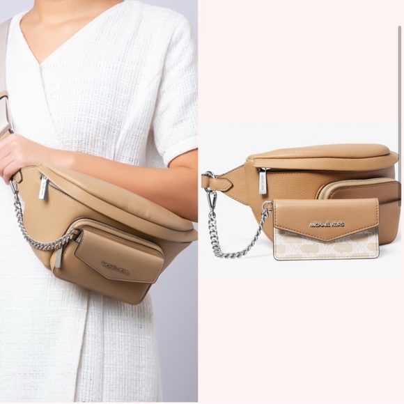 NWT🎉Michael Kors Maisie Large Pebbled Leather 2-in-1 Sling Pack in Camel $548 - Picture 4 of 10